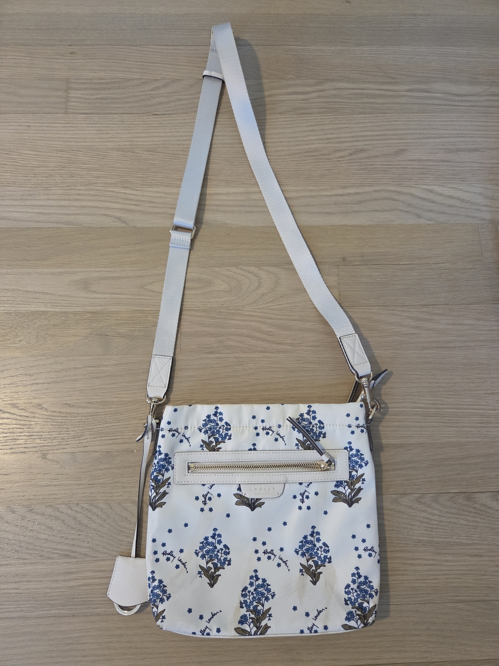 RADLEY LONDON White Crossbody Bag with Blue Floral Print